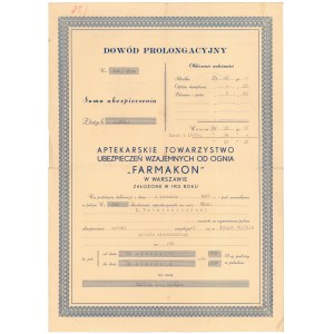 FARMAKON Aptekarskie Tow. Ubezp. Dowód prolongacyjny 1938