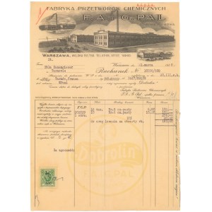 Rachunek firmowy, Fabryka Przetworów Chemicznych F.A. i G.PAL, 1930 r.