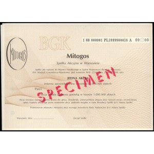 Akcja, Mitogos Sp. Akc. w Warszawie, SPECIMEN 1 mln zł
