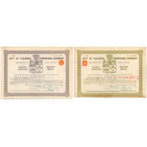 Kołobrzeg, 8-1/2% Municipal Gold Bonds, 200 i 2.000 gold marks 1930 (2szt)