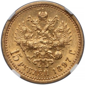 Rosja, Mikołaj II, 15 rubli 1897 АГ - NGC AU55