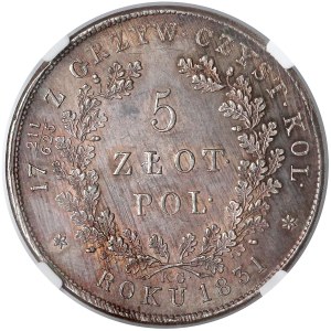 Powstanie Listopadowe, 5 złotych 1831 KG - NGC MS64