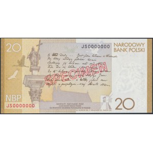 WZÓR 20 złotych 2009 - JS 0000000 - Juliusz Słowacki 