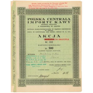 Polska Centrala Importu Kawy, 500 zł 1933 - imienna na okaziciela