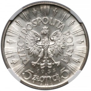 Piłsudski 5 złotych 1935 - piękne - NGC MS65+