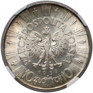 Piłsudski 10 złotych 1939 - piękne - NGC MS65