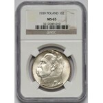 Piłsudski 10 złotych 1939 - piękne - NGC MS65