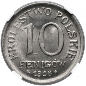 Królestwo Polskie, 10 fenigów 1918 - NGC MS66 (MAX i jedyna)
