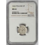 Jan II Kazimierz, Półtorak Poznań 1662 - data przy jabłku - NGC MS61