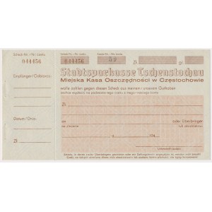 Okupacja, Czek Miejskiej Kasy Oszczędności w Częstochowie
