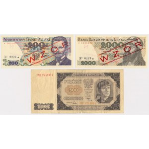 500 zł 1948 BZ i wzory banknotów 200 zł, 2.000 zł 1976-77 (3)