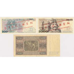 500 zł 1948 BZ i wzory banknotów 200 zł, 2.000 zł 1976-77 (3)