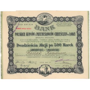 Bank Polskich Kupców i Przemysłowców Chrześcijan, Em.3, 20x 500 mkp