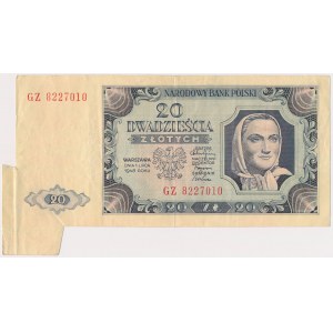 BŁĘDODRUK 20 złotych 1948 - błąd cięcia