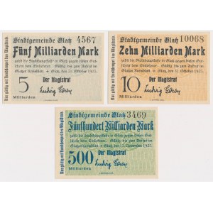 Glatz (Kłodzko) 5, 10 i 500 mld mk 1923 (3szt)