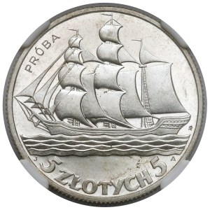 Próba LUSTRZANKA 5 złotych 1936 Żaglowiec - NGC PF62