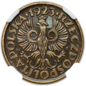 PAMIĄTKOWE 5 groszy 1923 - Wizyta prezydenta - NGC MS63