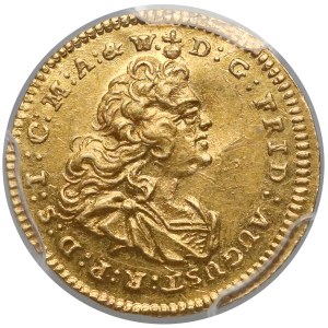 August III Sas, Ćwierćdukat Drezno 1743 FWóF - rzadki - PCGS AU58