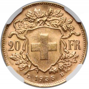 Szwajcaria, 20 franków 1935 LB - NGC MS63