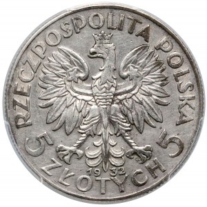 Głowa Kobiety 5 złotych 1932 zn, Warszawa - rzadkie - PCGS AU53