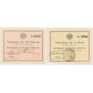 Schwetz (Świecie), 50 pfg i 3 mk 1914 (2szt)