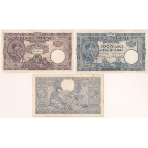 Belgia, 100 franków 1924-1942 zestaw (3)