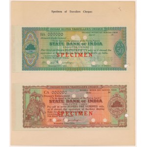 India, Calcuta, Specimen of Travellers Cheques, 2 pcs