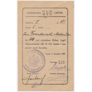 Lwów, O.L.O./M.S.O., Prawo do noszenia karabinu 1920 r.