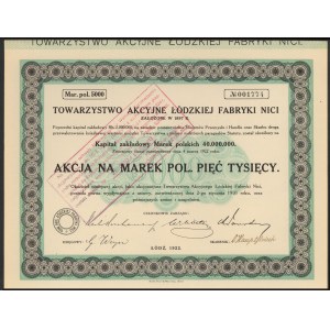 Towarzystwo Akc. Łódzkiej Fabryki Nici, 5.000 mkp 1922