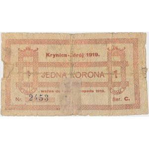 Krynica-Zdrój, 1 korona 1919 - stempel ZWIERZCHNOŚĆ GMINNA...