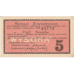 Wysoka, Komisja Żywnościowa, 5 fenigów 1917