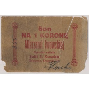 Zakopane, Mleczarnia lwowska Julii S. Koszko, 1 korona (1919)