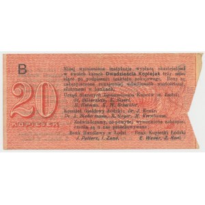 Łódź, Urząd Starszych Zg. Kupców, 20 kop. (1914) - wystawca stemplem - B