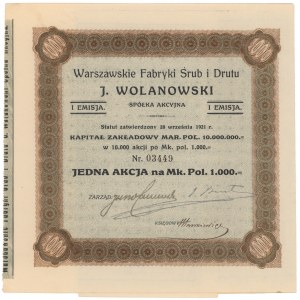 Warszawskie Fabryki Śrub i Drutu J. Wolanowski, Em.1, 1.000 mkp 