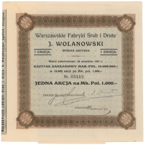 Warszawskie Fabryki Śrub i Drutu J. Wolanowski, Em.1, 1.000 mkp 