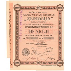 Złotoglin Sp. Akc. Zakładów Artystyczno-Ceramicznych, 10x 1.000 mkp 1921