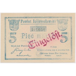 Inowrocław, 5 marek 1919 - stempel EINGELÖST na awersie i rewersie