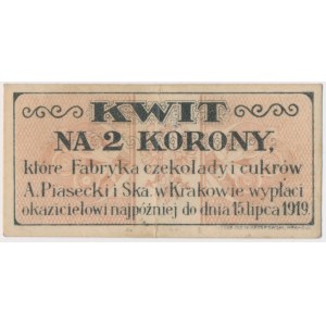 Kraków, A. PIASECKI Fabryka Czekolady, 2 korony 1919