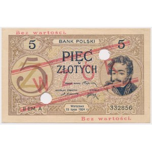 WZÓR 5 złotych 1924 - II EM. A - perforacja