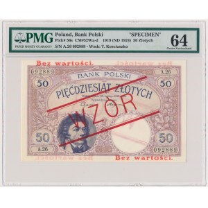 WZÓR 50 złotych 1919 - A.26 - wysoki nadruk, bez perforacji - PMG 64