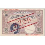 WZÓR 50 złotych 1919 - A.26 - wysoki nadruk, bez perforacji - PMG 64
