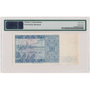 Londyn 20 złotych 1939 - SPECIMEN K 000000 - PMG 63