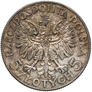 Głowa Kobiety 5 złotych 1932 zn, Warszawa - rzadkie 