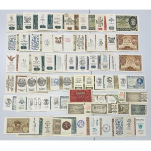 Zestaw oryginalnych banknotów głównie II RP i okupacja z późniejszymi nadrukami okolicznościowymi, kolekcjonerskimi (67)