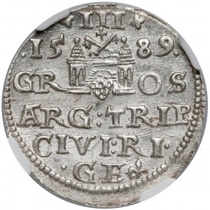 Zygmunt III Waza, Trojak Ryga 1589 - lilijka - NGC MS62