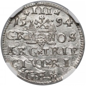 Zygmunt III Waza, Trojak Ryga 1594 - LIx - NGC MS64
