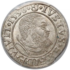 Prusy, Albrecht Hohenzollern, Grosz Królewiec 1538 - PCGS MS62