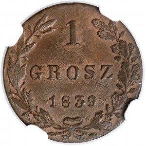 1 grosz 1839 MW, Warszawa - PIĘKNY - NGC MS64 RB