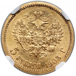 Rosja, Mikołaj II, 5 rubli 1903 AP - NGC MS62