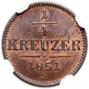 Austria, Franz Jospeh I, 1/4 kreuzer 1851-A - NGC MS66 RB